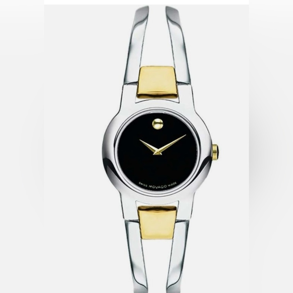 Movado bangle watch Black Dial Watch with Gold and Silver Accents